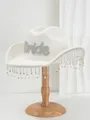 Detail of white bridal wool felt hat with rhinestone Bride logo and crystal tassels. - Color Rhinestone Bride Tassel / White