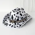 Unisex cowboy hat with black and white cow print and decorative bull head emblem - M (56-58cm) / Bronze Cow Head Strap Style