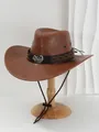 Vintage PU lederen western cowboyhoed met een metalen schorpioen embleem - M (56-58cm) / Khaki