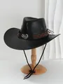Gedetailleerde weergave van zwarte kunstleren cowboyhoed met zilveren schorpioengesp - M (56-58cm) / Zwart
