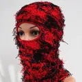 Distressed red and black knit balaclava mask for winter skiing and cold weather protection - M (56-58cm) / Red Camouflage