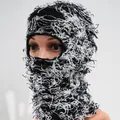 Handmade distressed black and white camouflage knitted balaclava ski mask for winter. - M (56-58cm) / Black Camouflage