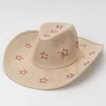 Cappello da cowboy in pelle scamosciata beige con stelle di strass rossi stile Y2K - Stile Stella / Cammello