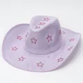 Cappello da cowboy in pelle scamosciata lavanda con strass a stella rossa stile Y2K - Stile Stella / Viola
