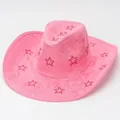 Cappello da cowboy rosa Y2K in camoscio con strass a stella e un design a tesa larga - Stile Stella / Rosa