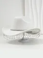 Elegant luxury white fedora hat featuring sparkling rhinestone fringe tassels for parties - M (56-58cm) / White