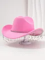 Hot pink cowgirl hat with shimmering rhinestone fringe and crystal band - M (56-58cm) / Pink