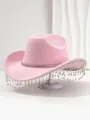 Elegant pink women's cowboy hat featuring a sparkling rhinestone tassel trim for parties - M (56-58cm) / Light Pink