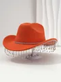 Vibrant orange cowboy hat featuring sparkling rhinestone trim and crystal tassel fringe. - M (56-58cm) / Burned Orange