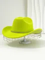 Elegant neon lime green women's dress hat featuring luxury rhinestone tassel trim - M (56-58cm) / Neon Yellow