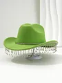 Stunning lime green cowboy hat featuring luxury rhinestone fringe for music festival - M (56-58cm) / Green