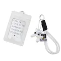 Detail view of white ID card holder and balloon puppy braided keychain set - White