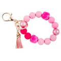 Pink silicone bead wristlet keychain with candy colored acrylic stones and tassel - Rose Red