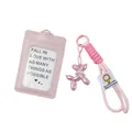 Detail view of pink fabric ID card holder set with braided lanyard and balloon dog - Light Pink