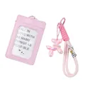 Detail view showing pink PU leather ID card holder and balloon dog lanyard keychain set - Pink