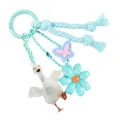 Pastel blue goose keychain pendant featuring flower and butterfly charms on woven rope - Blue