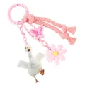 Cute pink keychain featuring a daisy, butterfly, and goose charm for bag decoration - Pink