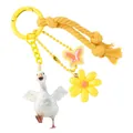 Vibrant yellow goose keychain featuring flower butterfly charms and a cotton rope tassel - Yellow