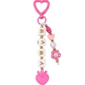 Cute pink silicone beaded keychain with MAMA gold letter cubes and heart bag charm - Pink
