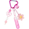 Lindo llavero de silicona rosa con juguete pop-it fidget, colgantes de corazón y flor - Rosa