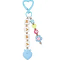 Cute silicone beaded heart keychain with MAMA letter cubes and flower charm in blue - Blue