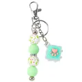 Green silicone beaded keychain with floral tulip patterns and pink cat paw fidget toy - Green