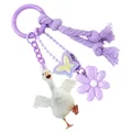 Purple goose keychain pendant with flower butterfly charms and braided rope tassel. - Purple