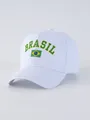 Detail view of the Brazil flag and Brasil text print on a light blue baseball cap - Adjustable / White
