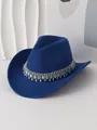 Detalle de sombrero de vaquero de fieltro azul real con cadena de borlas de cristal - M (56-58cm) / Azul zafiro