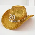 Glitzernder goldener Western Cowboyhut mit Perlen 20 Accessoire und Nietenband - M (56-58cm) / Gold