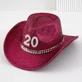 Y2K pinkfarbener Pailletten-Cowboyhut mit Perlen-Zahl 20 und silbernem Nietenband - M (56-58cm) / Fuchsia