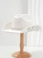 Cappello da cowboy bianco per sposa con scritta 'BRIDE' in perle e strass a cuore - M(56-58cm) / Stile Cuore Traforato