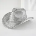 Shiny silver glitter western cowboy hat for festive party and stage performance outfits. - M (56-58cm) / Style (WH1) / Silver