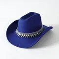 Sombrero de vaquero de fieltro azul real con flecos de diamantes y cristales. - M (56-58cm) / Azul zafiro