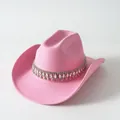 Elegante cappello da cowboy in feltro rosa con frange di strass e nappe di cristallo pendenti - M（56-58cm） / Rosa