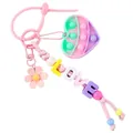 Colorful heart pop-it fidget toy keychain with LOVE letter beads and pink daisy flower charm - Heart Style (K-2876) / LOVE
