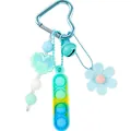 Llavero pop-it de silicona azul claro con colgante de flor y decoración de cuentas - Azul