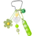 Llavero de silicona verde con flor y colgante de pop-it de vaina de guisante - Verde