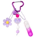 Llavero pop-it de silicona púrpura colorido con amuleto de flor y cuentas relajante - Púrpura