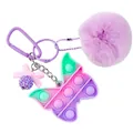 Colorful butterfly pop-it keychain with soft purple pom-pom and pink bow bag pendant - Butterfly Style (K-2877) / Purple