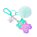 Mint green pom pom keychain with gradient bear pop-it fidget toy and pink bow charm - Mint Green