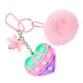 Lovely pink heart-shaped pop-it keychain with soft fluffy pom-pom and bow charm - Pink