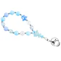 Lichtblauwe kralen telefoon polsband met ster- en strikbedels van acryl, SKU-weergave. - Blauw