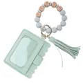 Teacher gift keychain with mint PU leather card holder and silicone bead wristlet - Green