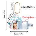 Mini light blue beaded photo album keychain with acrylic flower and star charms - Blue