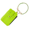 Portatarjetas de cuero PU verde neón con ranuras para tarjetas y cadena de mano - Verde