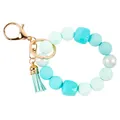 Candy colored silicone beaded keychain wristlet with tassel and gold lobster clasp - Mint Green