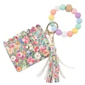 Porte-cartes à motif floral avec bracelet en perles de silicone et gland élégant - Style Horizontal 01