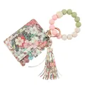 Porte-cartes à motif floral avec bracelet en perles de silicone et gland assorti - Style Horizontal 02