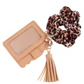 Beiger PU-Leder-Kartenhalter mit Quaste und Leopard-Haargummi-Schlüsselanhänger-Set - Kaffeebraunes Kartenhalter Armband Set / Kaffeebraun